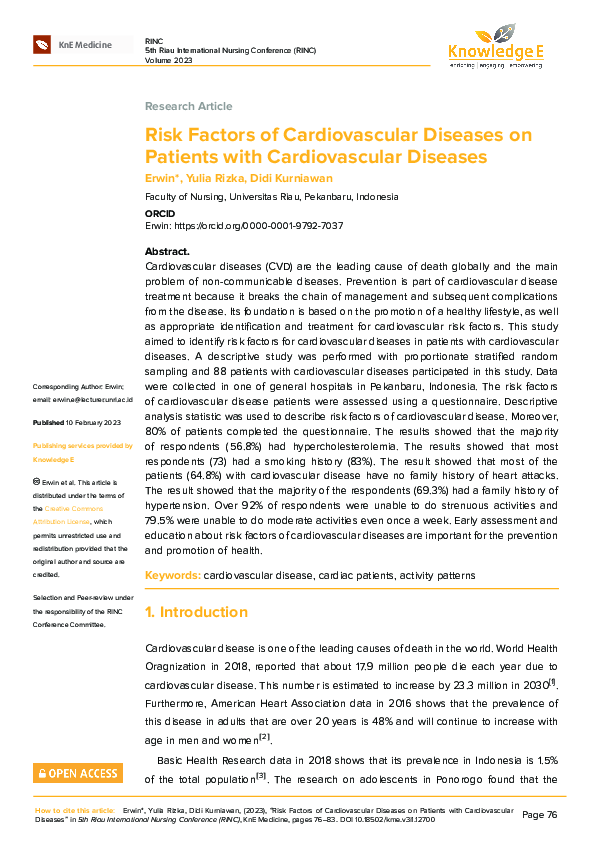 (PDF) Risk Factors of Cardiovascular Diseases on Patients with ...