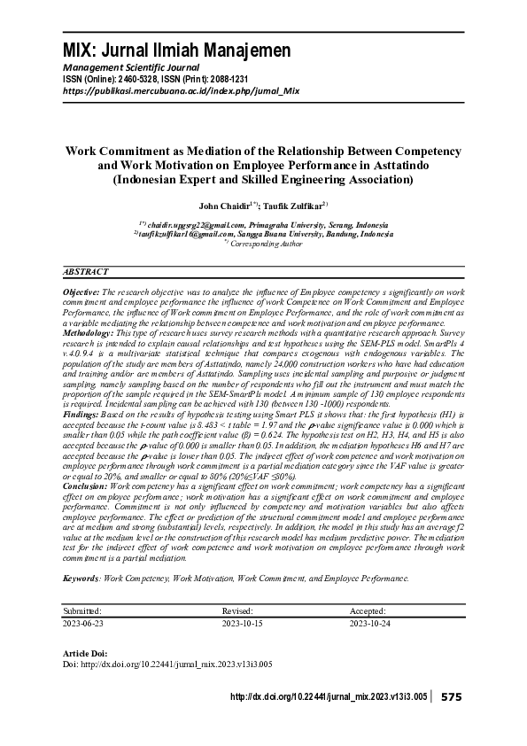 (PDF) Work Commitment as Mediation of the Relationship Between ...