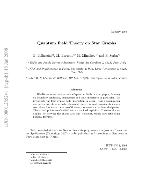 (PDF) Quantum field theory on star graphs