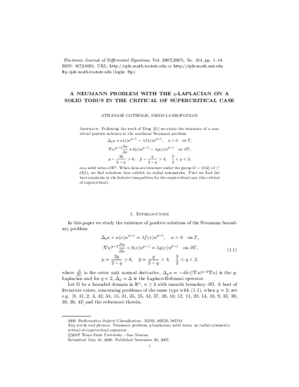 (PDF) A Neumann problem with the q-Laplacian on a solid torus in the ...