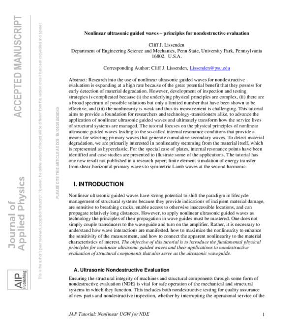 (PDF) Nonlinear ultrasonic guided waves—Principles for nondestructive ...