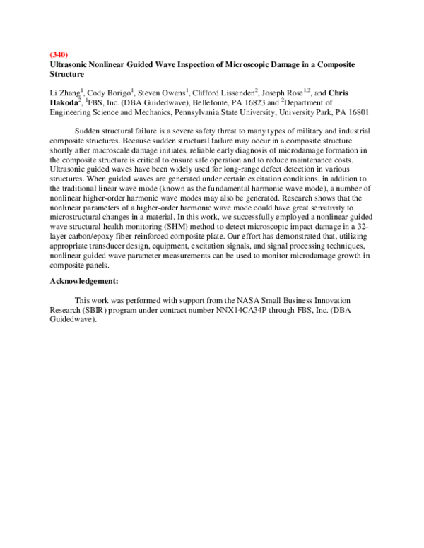 (PDF) Ultrasonic nonlinear guided wave inspection of microscopic damage ...