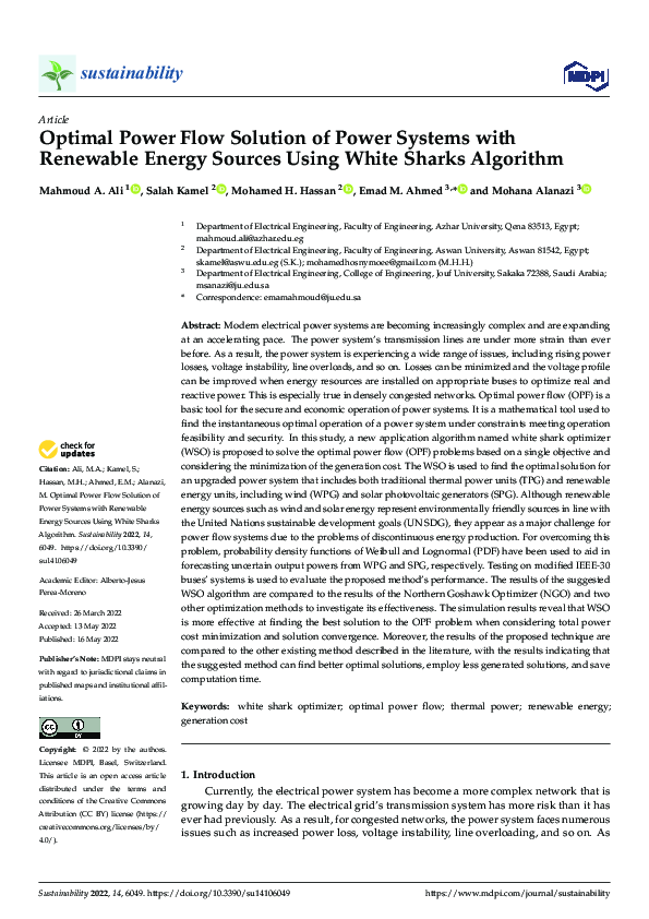 (PDF) Optimal Power Flow Solution of Power Systems with Renewable ...