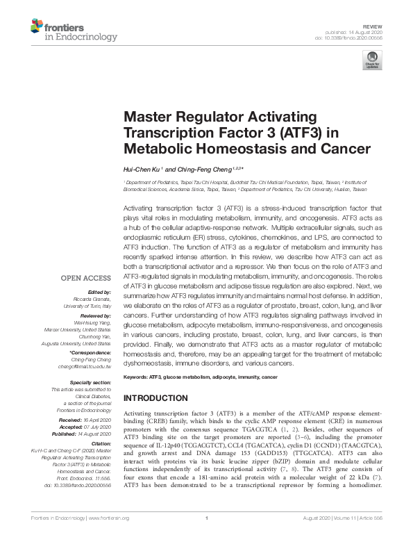 (PDF) Master Regulator Activating Transcription Factor 3 (ATF3) in ...
