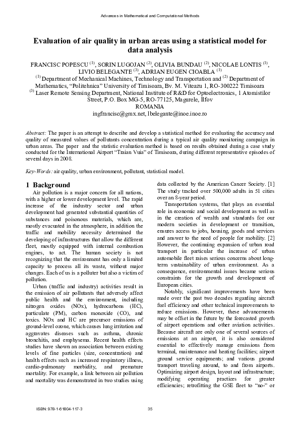 (PDF) Evaluation of air quality in urban areas using a statistical ...