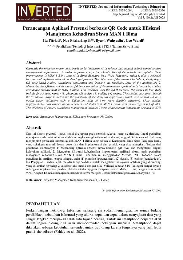 (PDF) Perancangan Aplikasi Presensi berbasis QR Code untuk Efisiensi ...