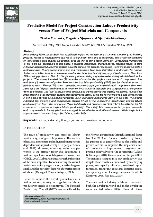 (PDF) Predictive Model for Project Construction Labour Productivity ...