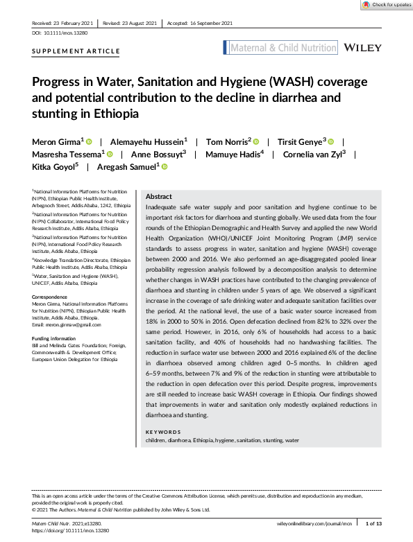 (PDF) Progress in Water, Sanitation and Hygiene (WASH) coverage and ...