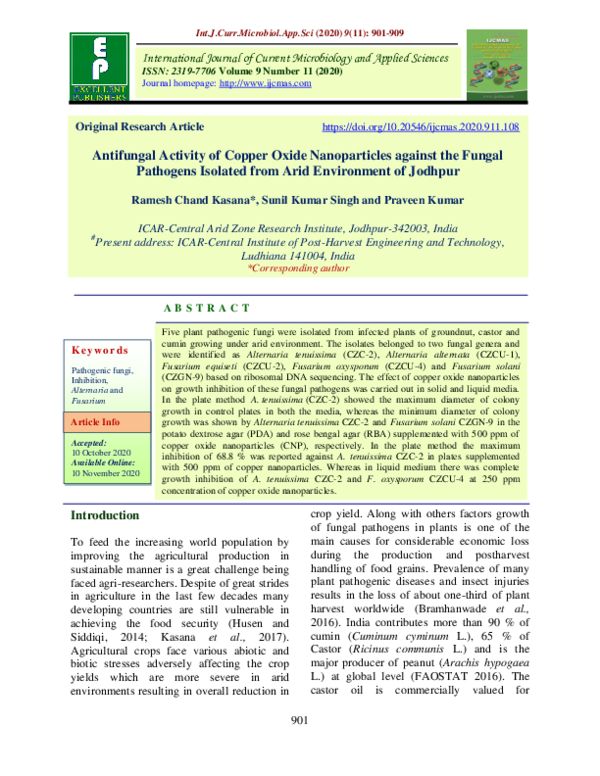 (PDF) Antifungal Activity of Copper Oxide Nanoparticles against the ...