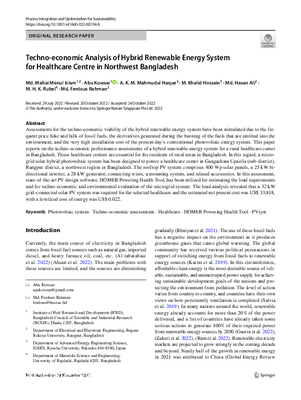 (PDF) Techno-economic Analysis of Hybrid Renewable Energy System for ...