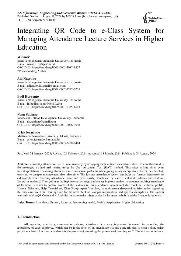 (PDF) Integrating QR Code to e-Class System for Managing Attendance ...