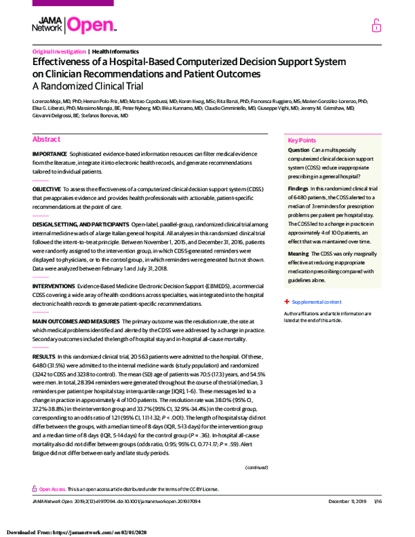 (PDF) Effectiveness of a Hospital-Based Computerized Decision Support ...