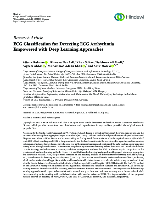 (PDF) ECG Classification for Detecting ECG Arrhythmia Empowered with ...