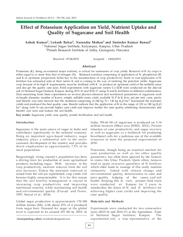 (PDF) Effect of potassium application on yield, nutrient uptake and ...