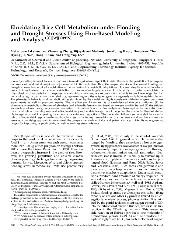 (PDF) Elucidating Rice Cell Metabolism under Flooding and Drought ...