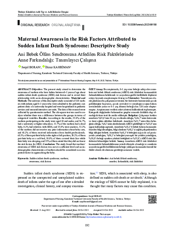 (PDF) Maternal Awareness in the Risk Factors Attributed to Sudden ...