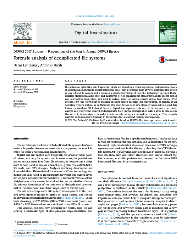 (PDF) Forensic analysis of deduplicated file systems