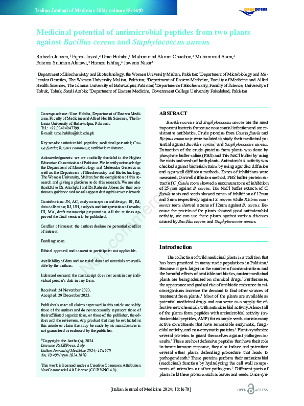 (PDF) Medicinal potential of antimicrobial peptides from two plants ...