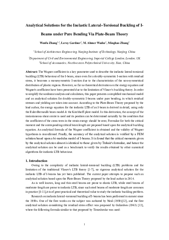 (PDF) Analytical Solutions for the Inelastic Lateral-Torsional Buckling ...