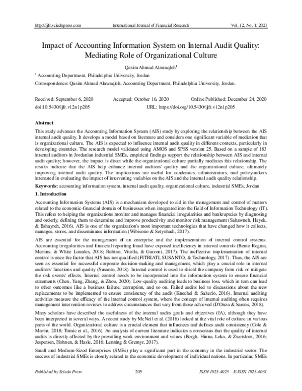 (PDF) Impact of Accounting Information System on Internal Audit Quality ...