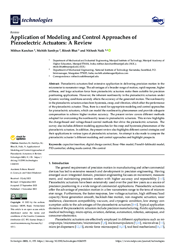 (PDF) Application of Modeling and Control Approaches of Piezoelectric ...