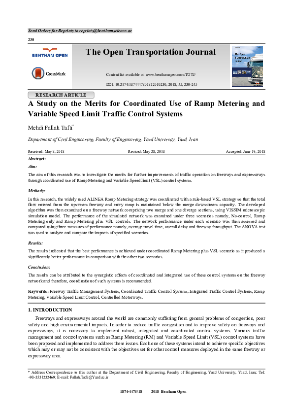 (PDF) A Study on the Merits for Coordinated Use of Ramp Metering and ...