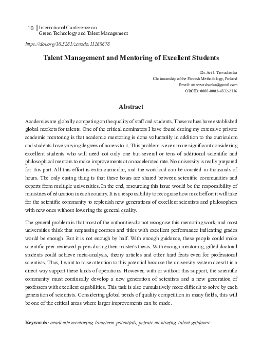 (PDF) Talent Management and Mentoring of Excellent Students