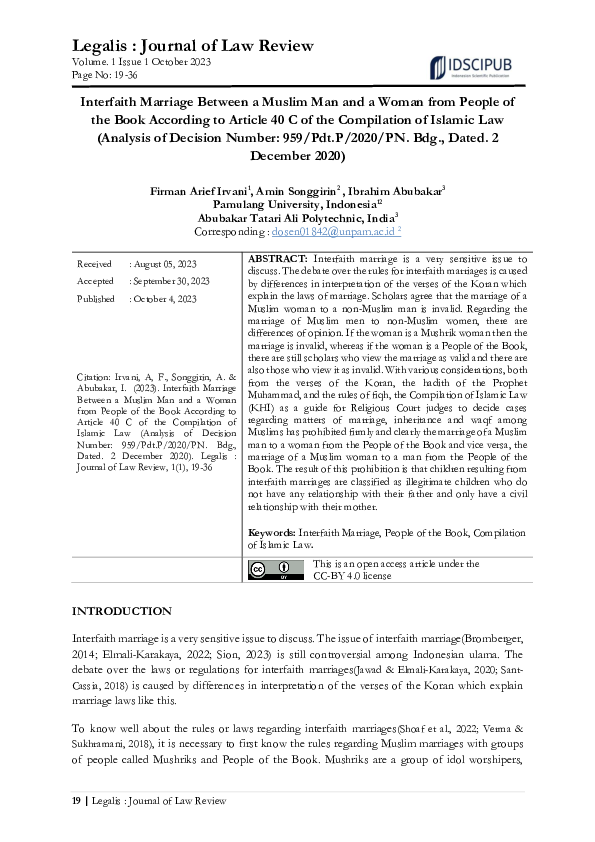 (PDF) Interfaith Marriage Between a Muslim Man and a Woman from People ...