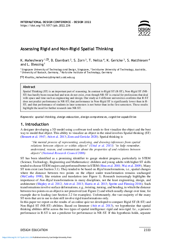 (PDF) Assessing Rigid and Non-Rigid Spatial Thinking