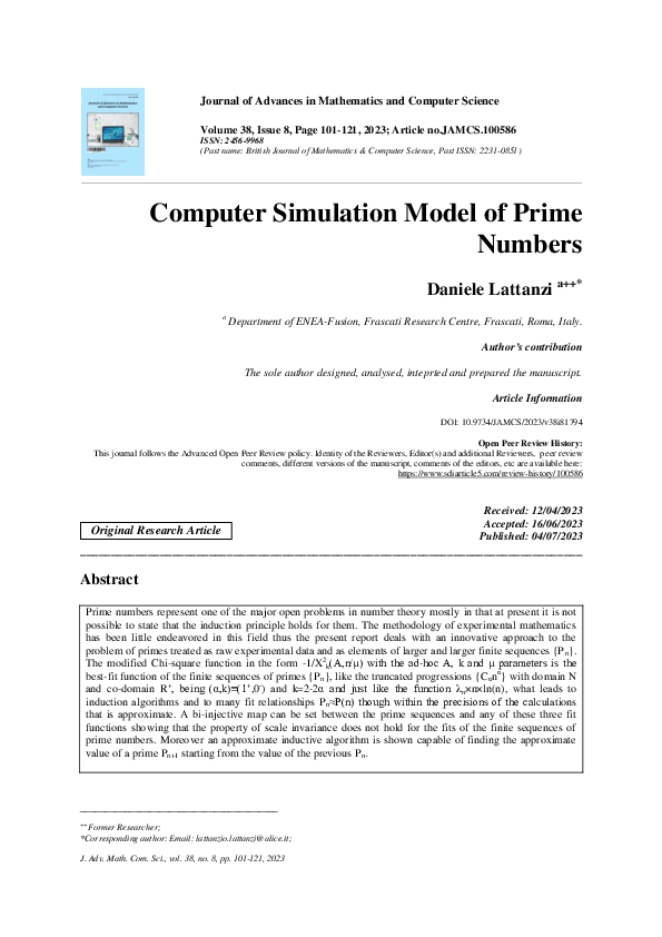 (PDF) Computer Simulation Model of Prime Numbers | Daniele Lattanzi ...