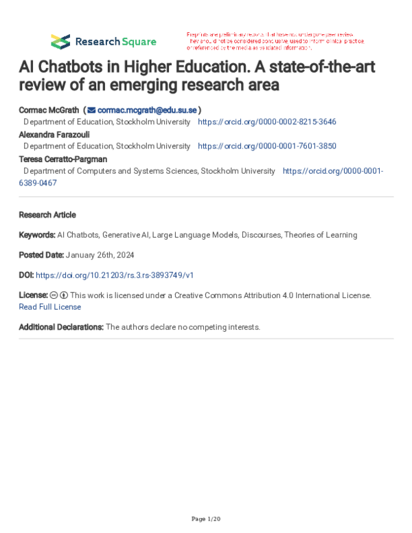 (PDF) AI Chatbots in Higher Education. A state-of-the-art review of an ...
