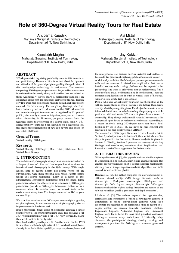 (PDF) Role of 360-Degree Virtual Reality Tours for Real Estate