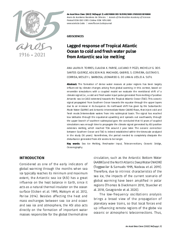 (PDF) Lagged response of Tropical Atlantic Ocean to cold and fresh ...