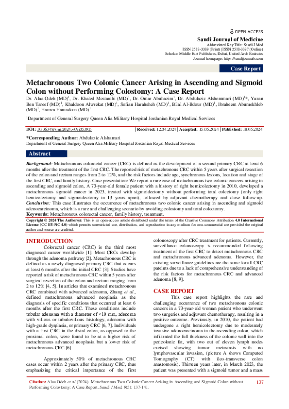 (PDF) Metachronous Two Colonic Cancer Arising in Ascending and Sigmoid ...