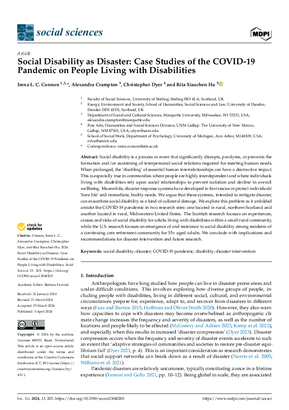 (PDF) Social Disability as Disaster: Case Studies of the COVID-19 ...
