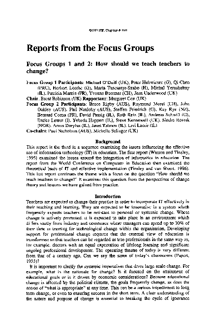 (PDF) Reports from the Focus Groups