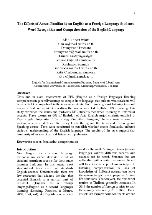 (PDF) The Effects of Accent Familiarity on English as a Foreign ...