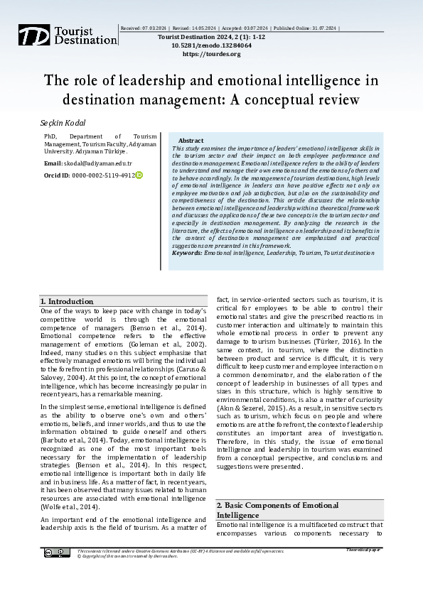 (PDF) The role of leadership and emotional intelligence in destination ...
