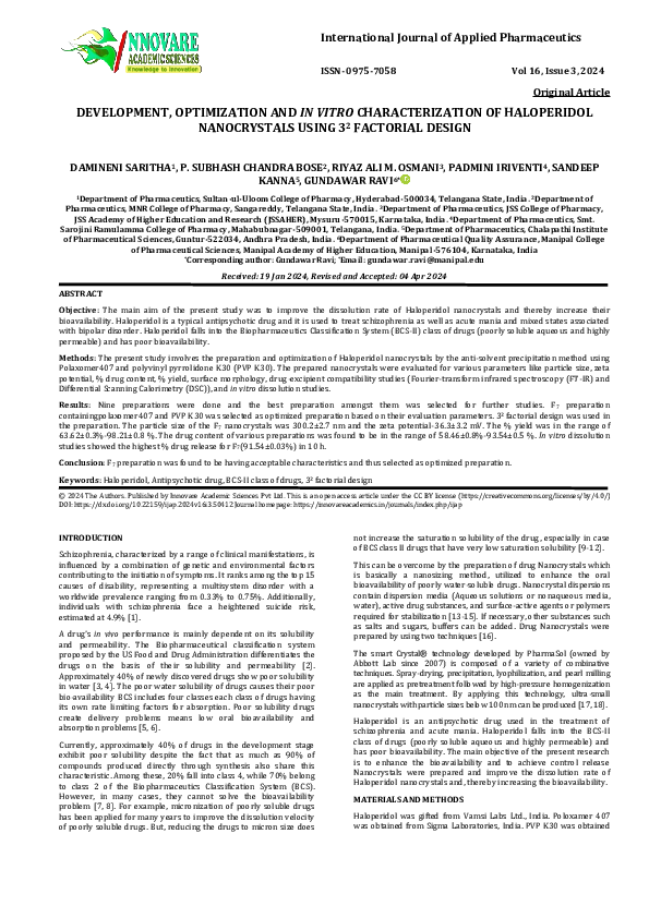 (PDF) DEVELOPMENT, OPTIMIZATION AND IN VITRO CHARACTERIZATION OF ...
