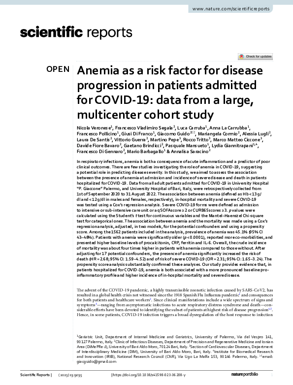 (PDF) Anemia as a risk factor for disease progression in patients ...