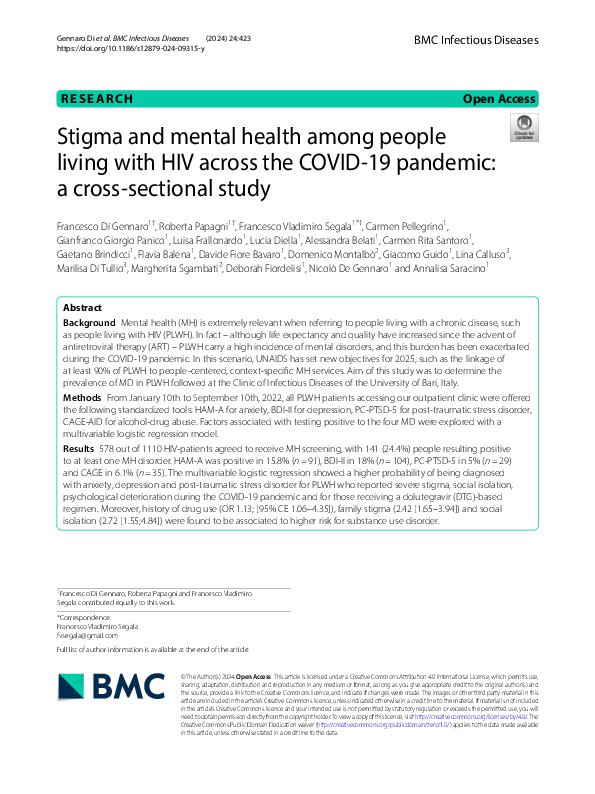 (PDF) Stigma and mental health among people living with HIV across the ...