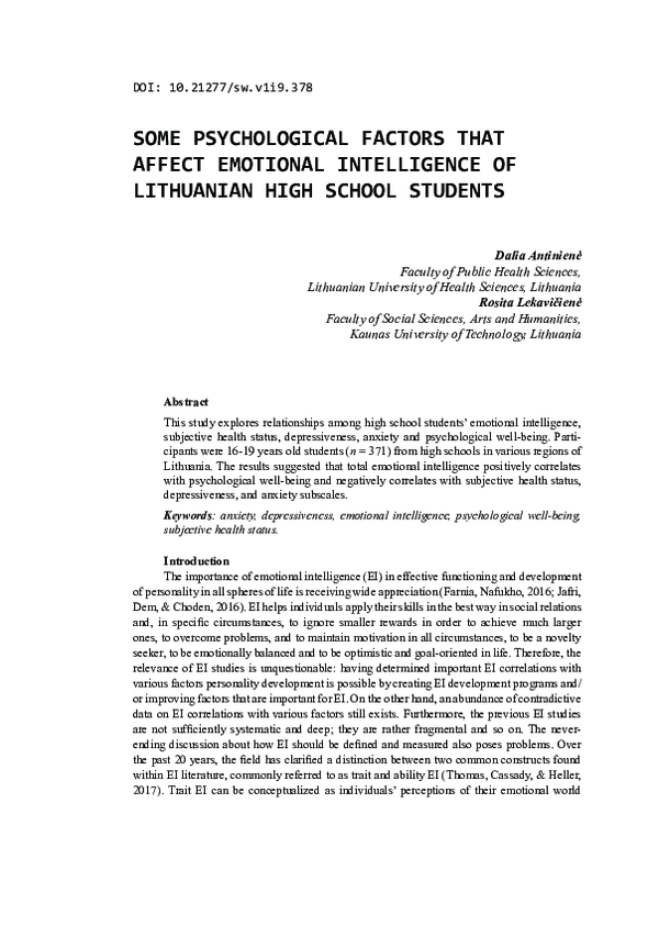 (PDF) Some psychological factors that affect emotional intelligence of ...