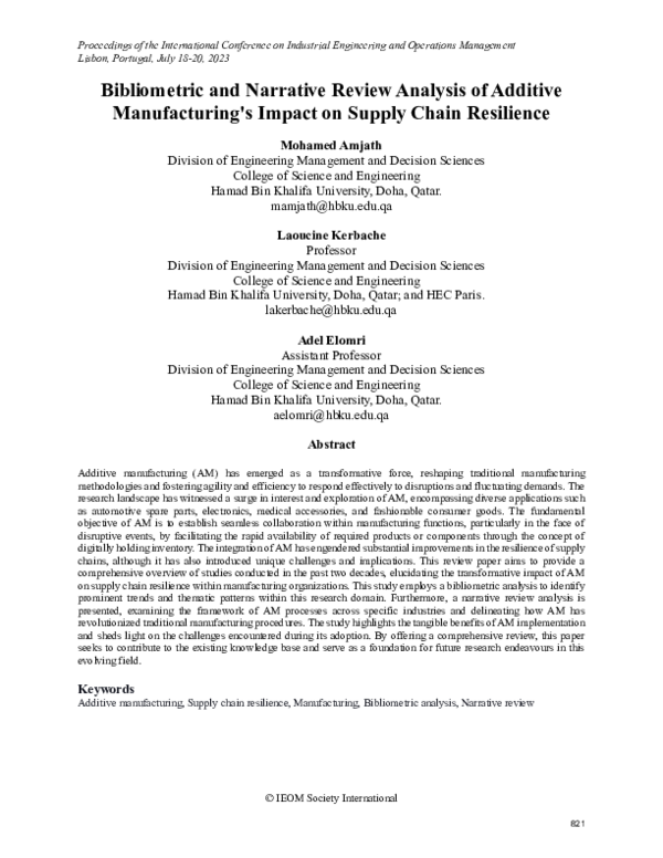 (PDF) Bibliometric and Narrative Review Analysis of Additive ...