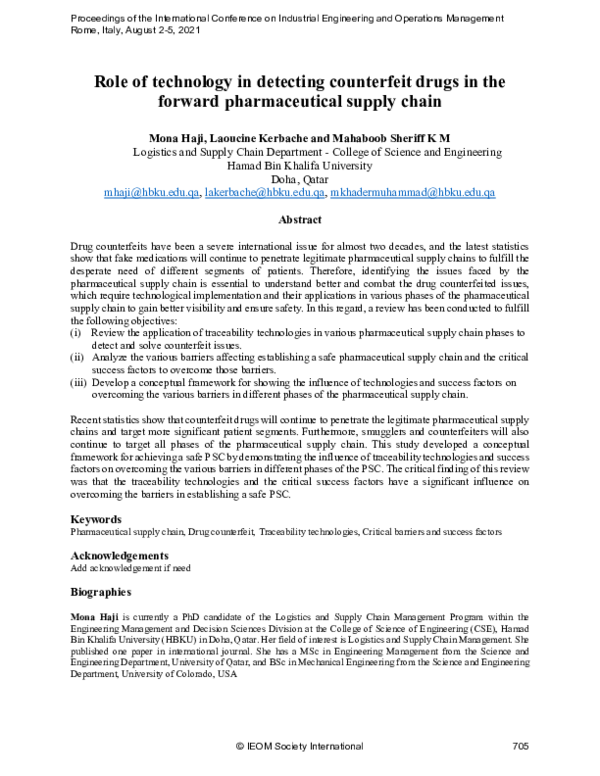 (PDF) Role of technology in detecting counterfeit drugs in the forward ...