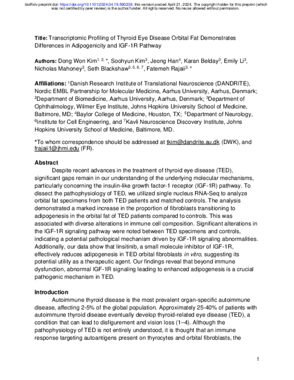 (PDF) Transcriptomic Profiling of Thyroid Eye Disease Orbital Fat ...