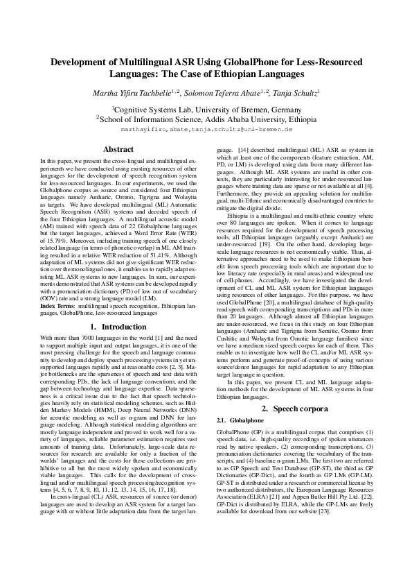 (PDF) Development of Multilingual ASR Using GlobalPhone for Less ...