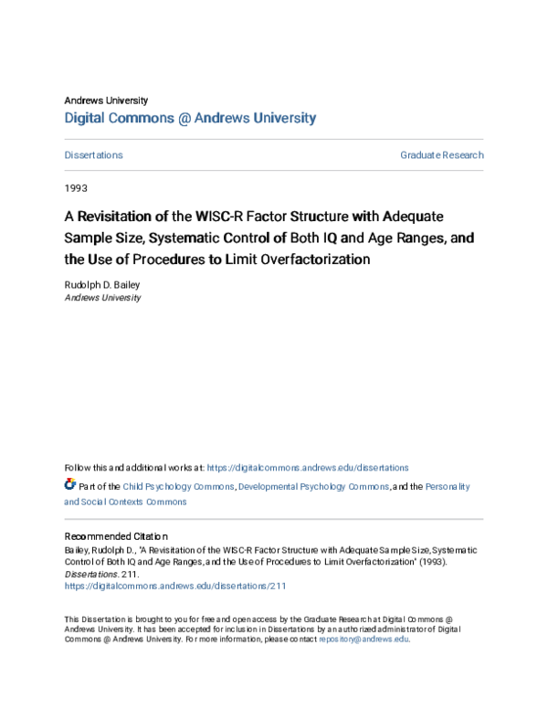 (PDF) A Revisitation of the WISC-R Factor Structure with Adequate ...