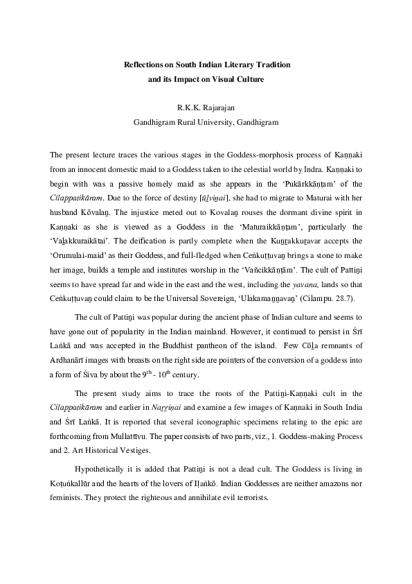 (PDF) Reflections on South Indian Literary Tradition and its Impact on ...