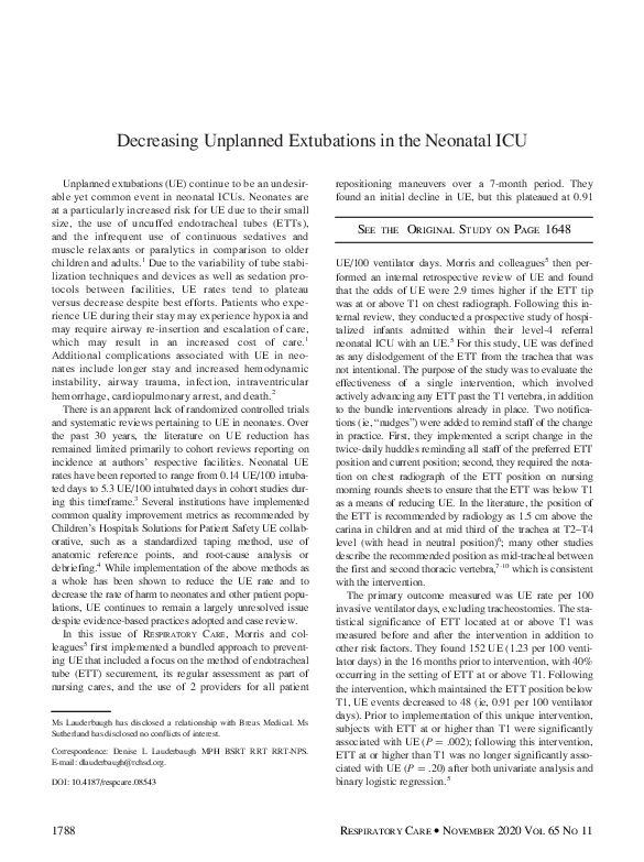 (PDF) Decreasing Unplanned Extubations in the Neonatal ICU