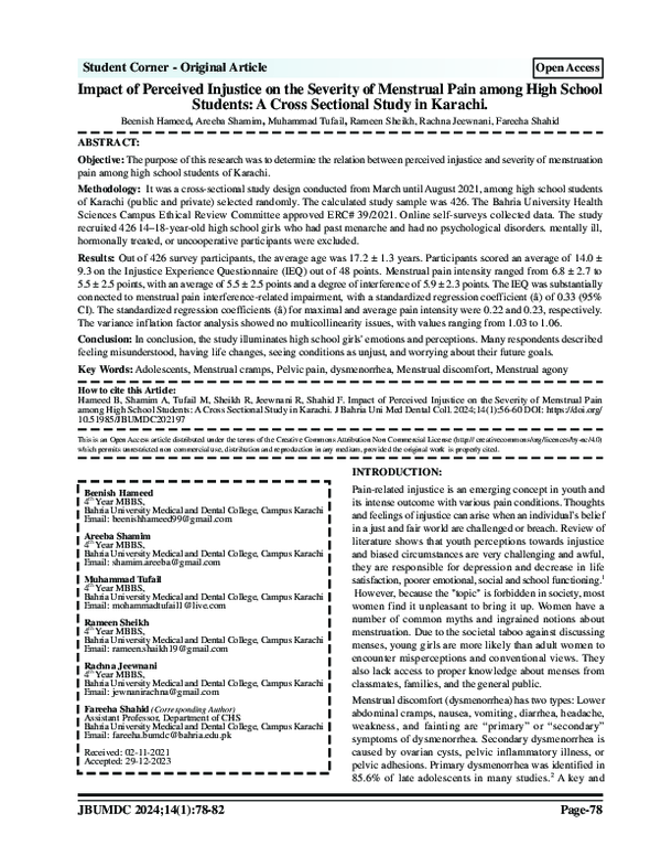(PDF) Impact of Perceived Injustice on the Severity of Menstrual Pain ...
